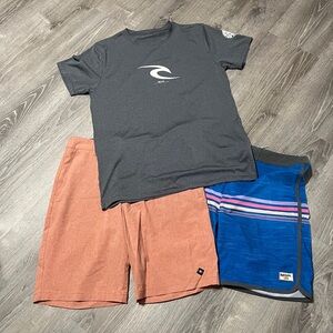 Rip Curl Charcoal Tee with Coral and Blue Shorts